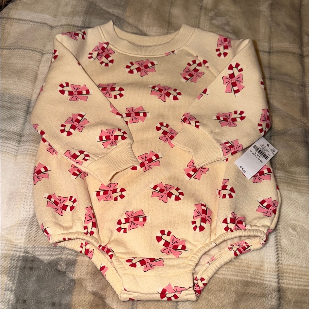 Old Navy Cream Bodysuit with Pink and Red Candy Canes
